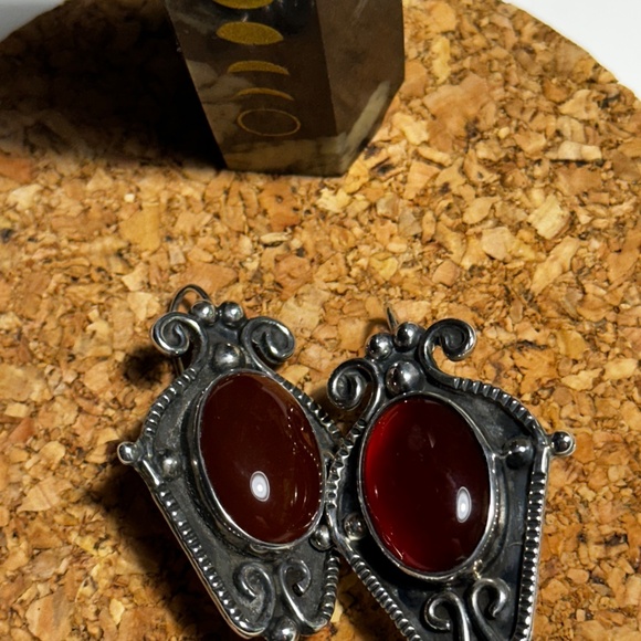 Earrings Sterling Silver Carnelian - Picture 5 of 6